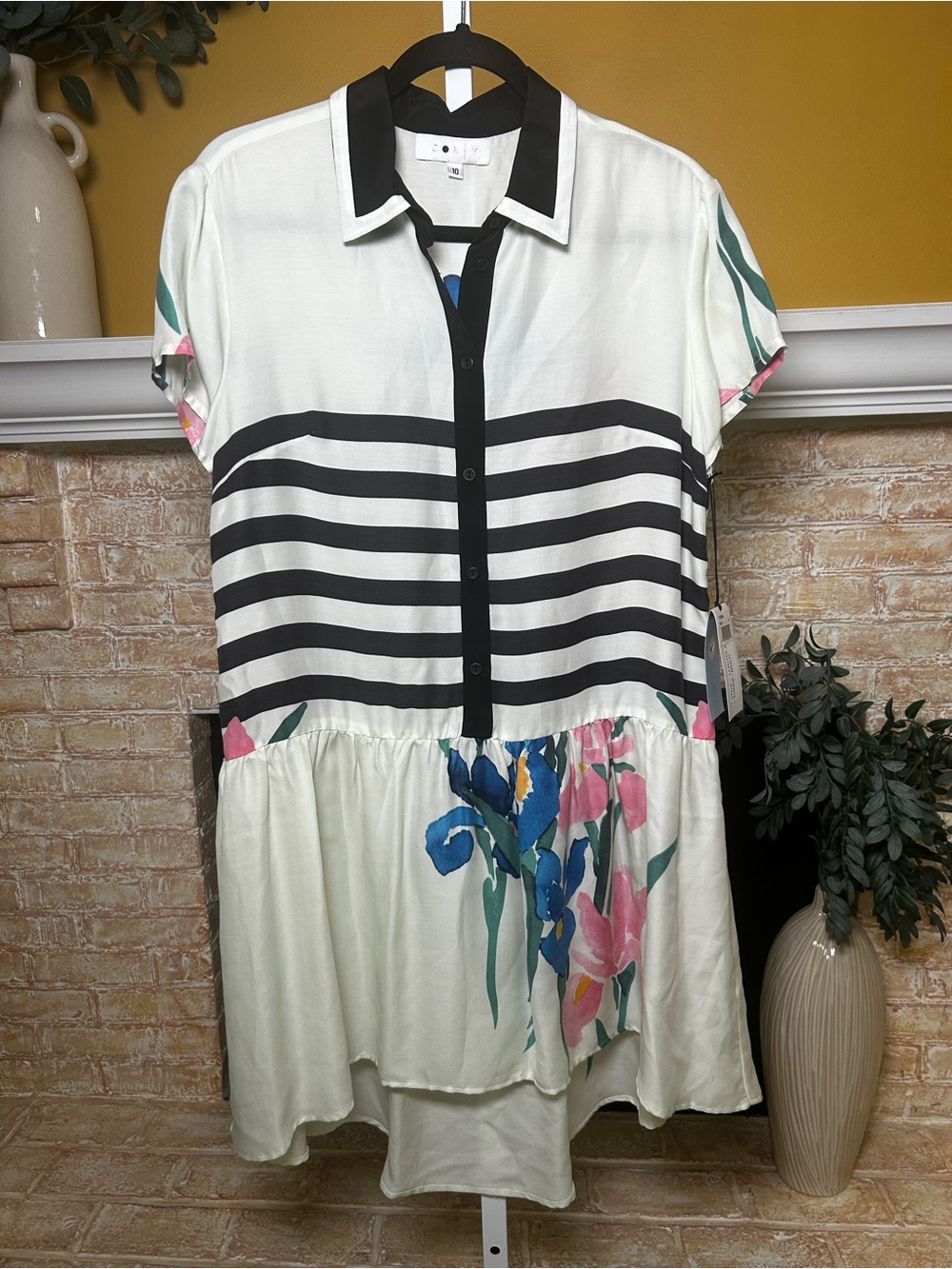 Corey Lynn Calter Striped Floral Shirt Dress Size 10 NWT #623